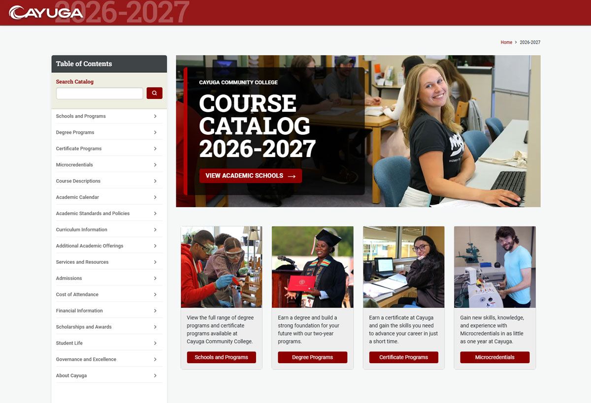 View the Cayuga Course Catalog website