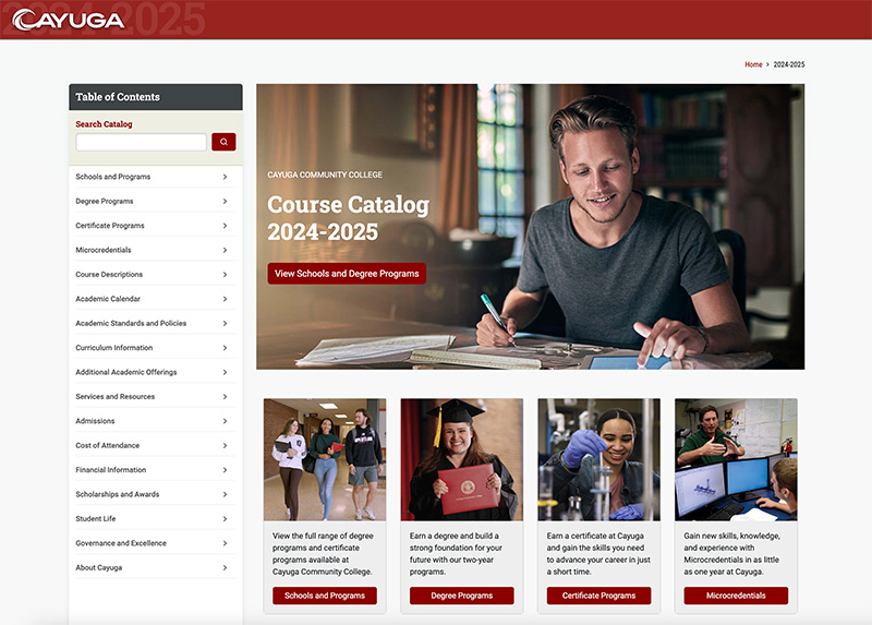 View the Cayuga Course Catalog website