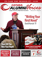 Cover image of the Cayuga Alumni Voices magazine, February 2015