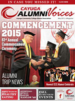 Cover image of the Cayuga Alumni Voices magazine, May 2015